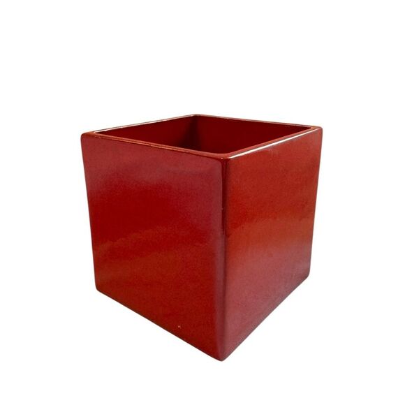Crate & Barrel Red Square Ceramic Planter Utensil Holder Vase - Picture 1 of 5